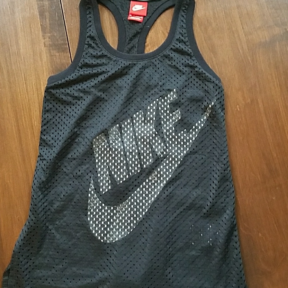 Nike black layered look mesh tank